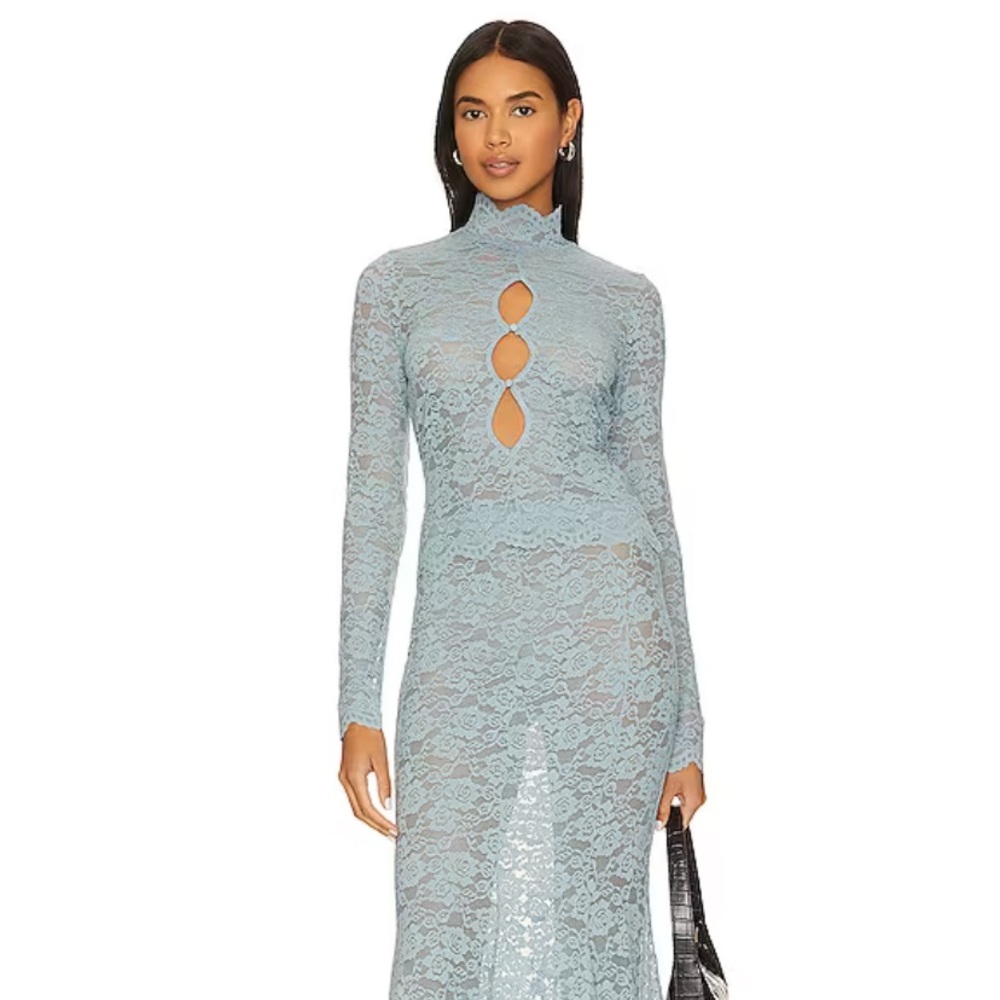 LPA powder blue lace sheer top & matching skirt Set